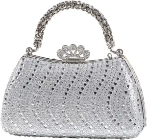 Dreubea Womens Shiny Tote Evening Bag Fashion Rhinestone Decrated Handbag