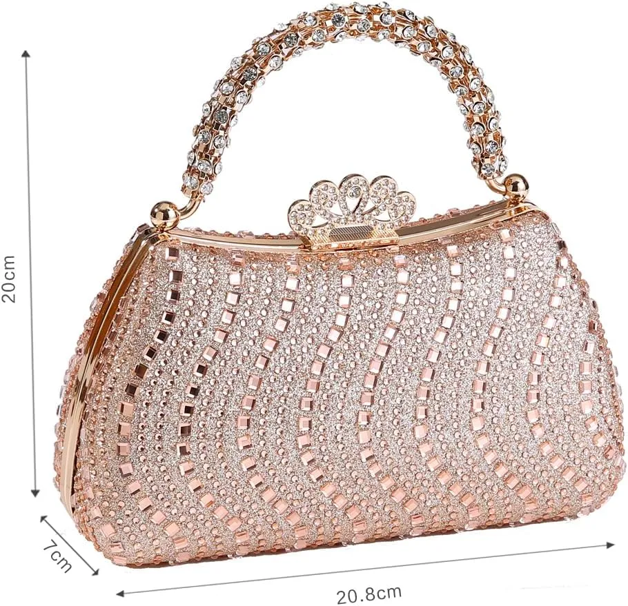 Dreubea Womens Shiny Tote Evening Bag Fashion Rhinestone Decrated Handbag