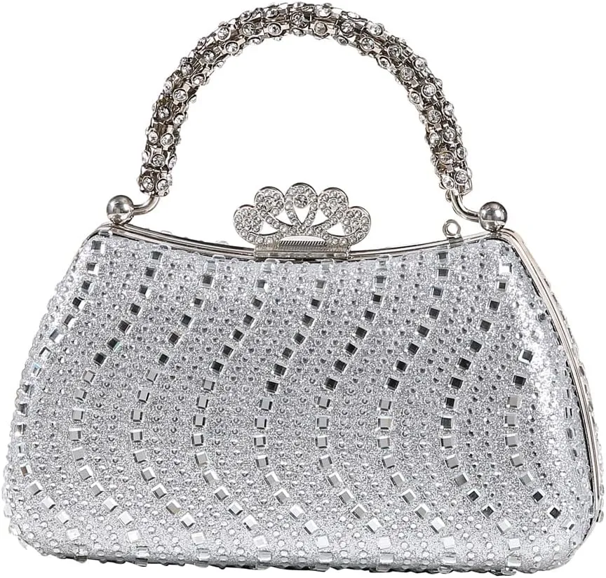 Dreubea Womens Shiny Tote Evening Bag Fashion Rhinestone Decrated Handbag