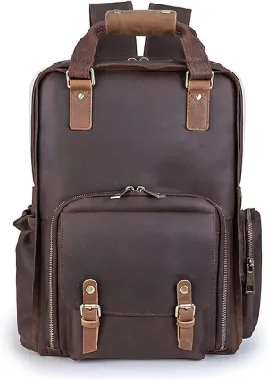 DSLR Camera Backpack Vintage Crazy Horse Leather Photography Shoulder Bag Outdoor Casual Rucksack Hiking