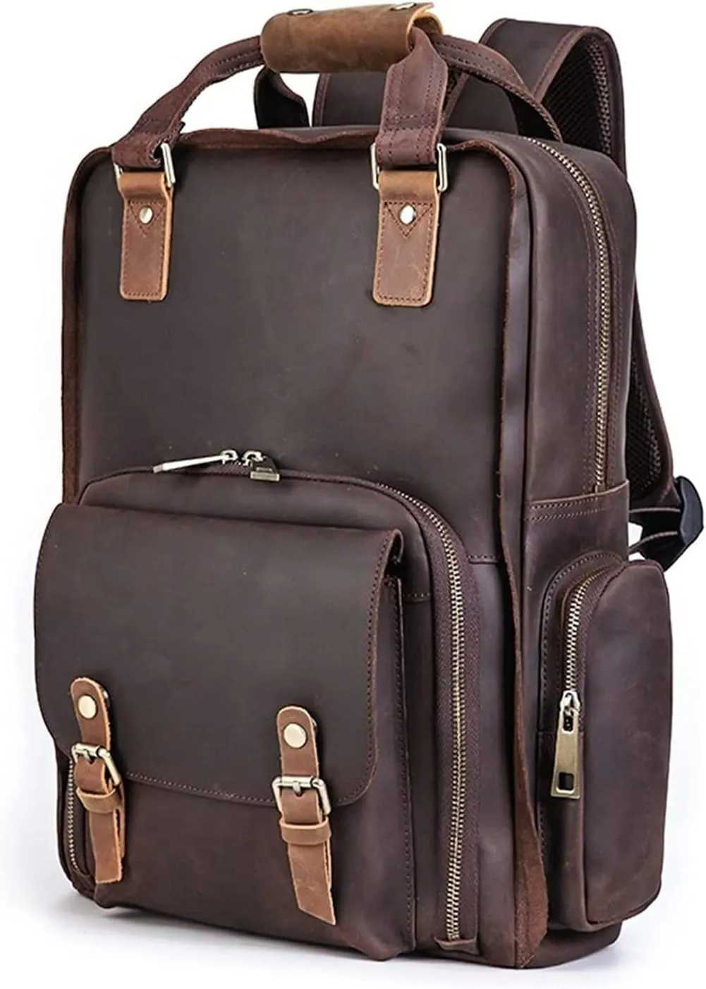 DSLR Camera Backpack Vintage Crazy Horse Leather Photography Shoulder Bag Outdoor Casual Rucksack Hiking