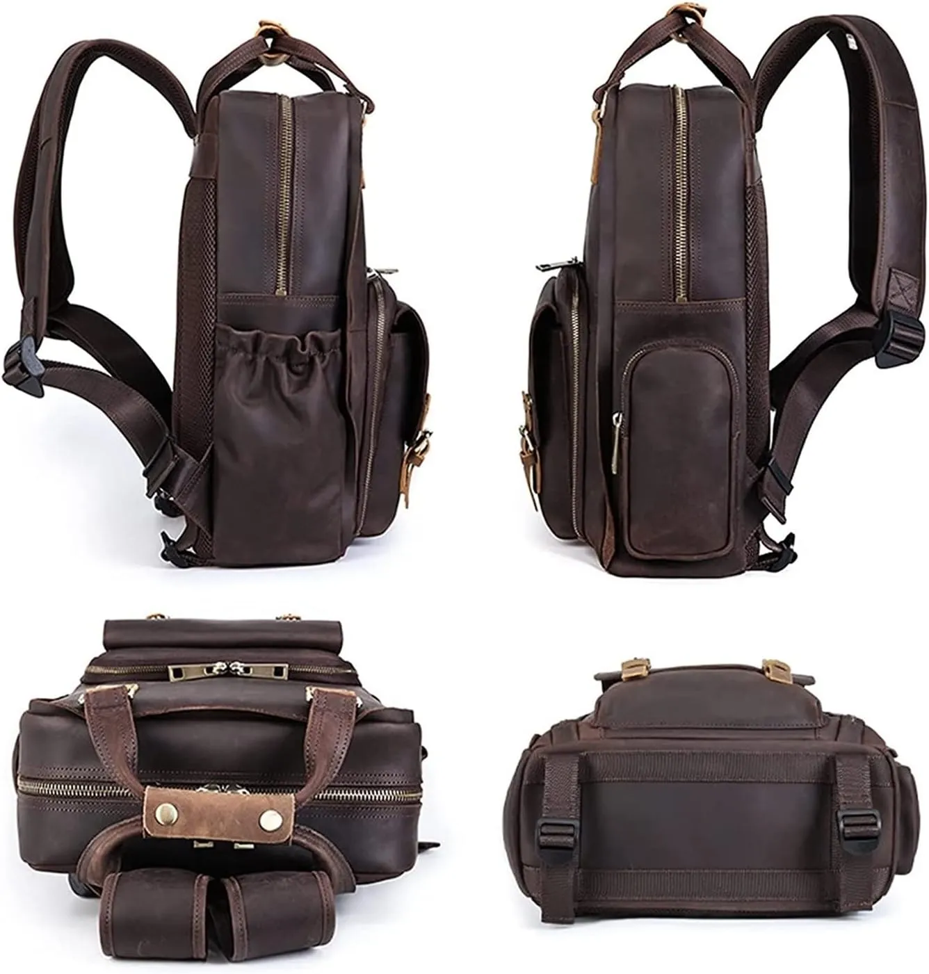 DSLR Camera Backpack Vintage Crazy Horse Leather Photography Shoulder Bag Outdoor Casual Rucksack Hiking