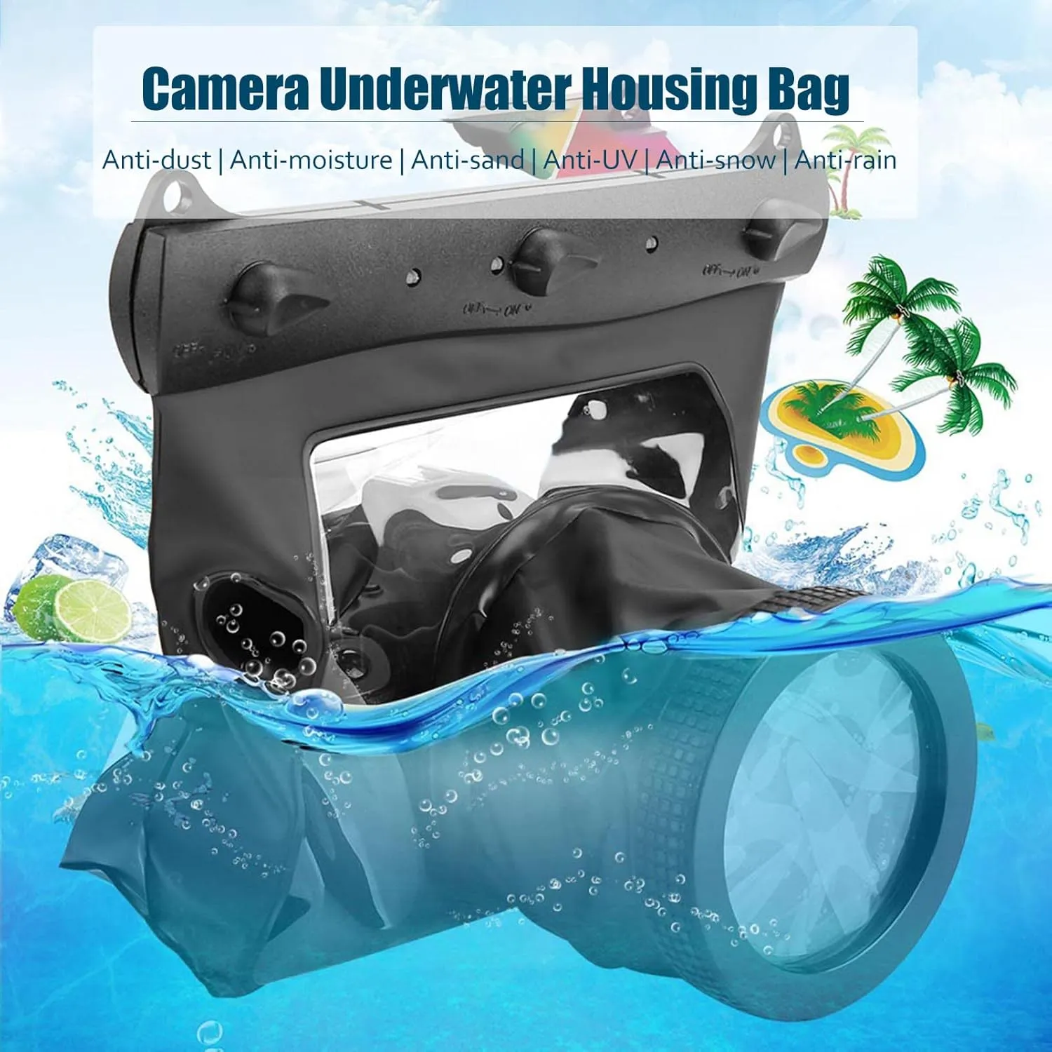 DSLR Camera Univeral Waterproof Underwater Housing Case Pouch Bag,20-Meters Dving Case Bag Cover for and Other DSLR Cameras (Black)