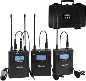 Dual Wireless Lavalier Microphone System,Comica CVM-WM300A UHF 96 Channel Professional Lapel Lav Microphone for DSLR Canon Nikon Sony Camera XLR Camcorder Youtube Interview TV Video Recording(2TX 1RX)