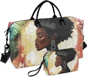 Duffel Bag for Traveling, African Woman Hair Gym Bags with Multiple Interior Pockets for Women Men Toiletry Purse Included 20.5”x 1.9” x 13.8”