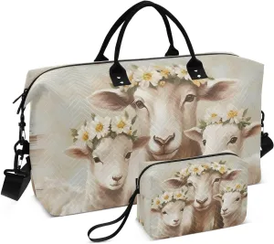Duffel Bag for Traveling, Sheep Cute Garland Retro Gym Bags with Multiple Interior Pockets for Women Men Toiletry Purse Included 20.5”x 1.9” x 13.8”
