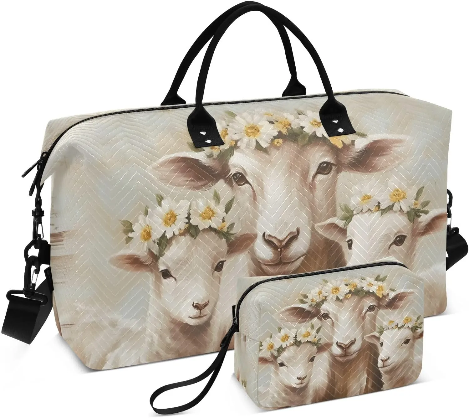 Duffel Bag for Traveling, Sheep Cute Garland Retro Gym Bags with Multiple Interior Pockets for Women Men Toiletry Purse Included 20.5”x 1.9” x 13.8”
