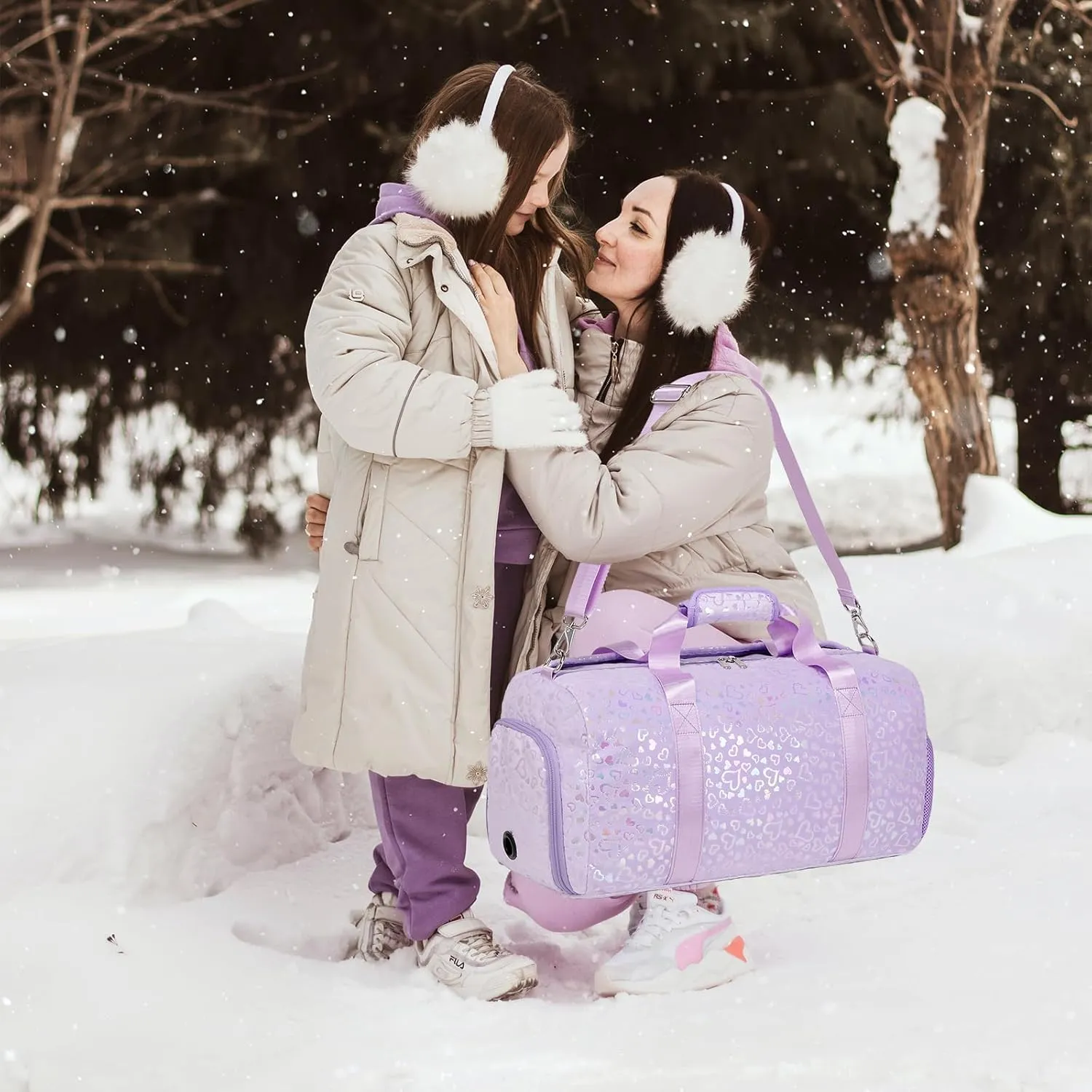 Duffle Bags for Girls, Purple Soft Plush Large-capacity Dance Ballet Gymnastics Sport Overnight Travel Sleepover Bags with Shoe Compartment for Women Girls