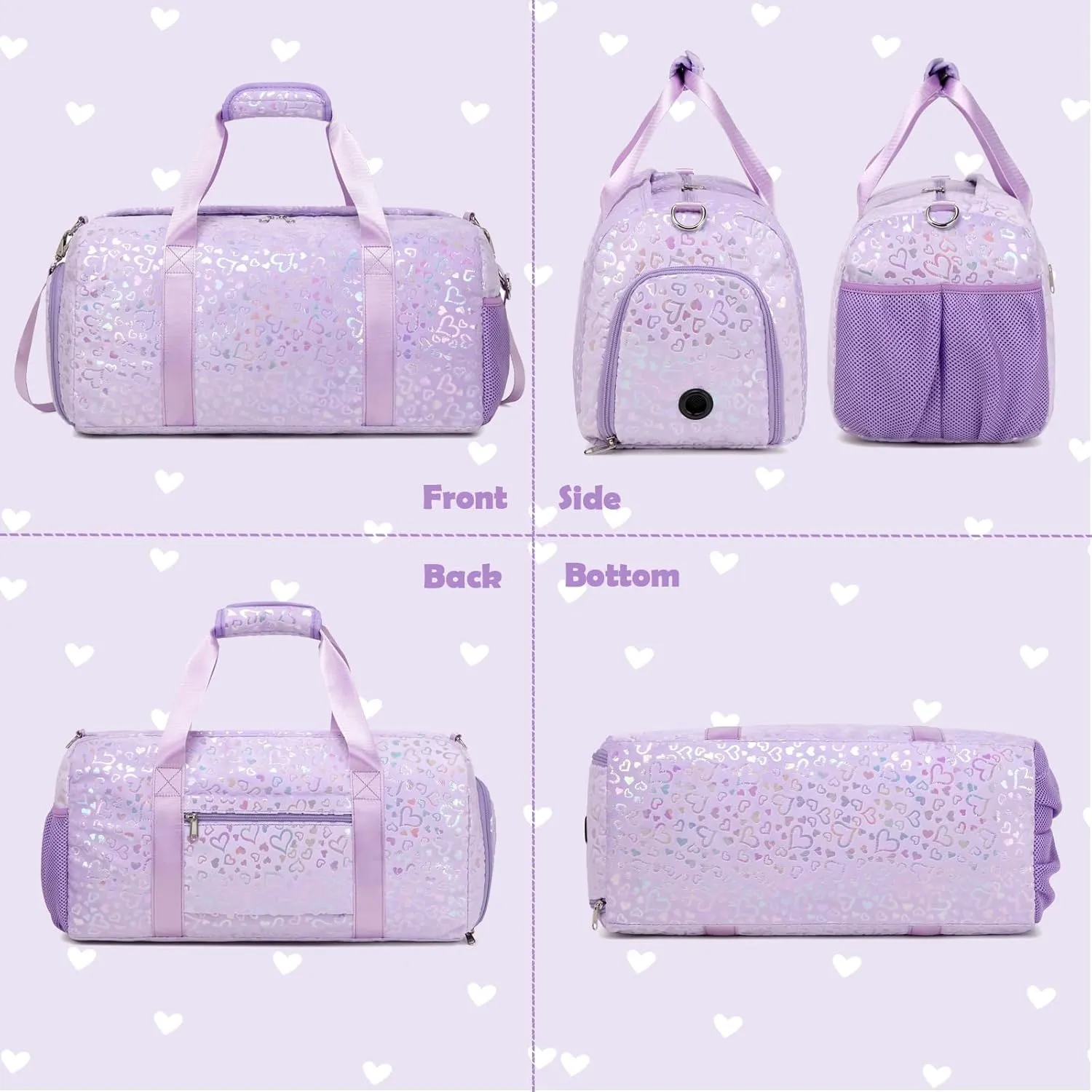 Duffle Bags for Girls, Purple Soft Plush Large-capacity Dance Ballet Gymnastics Sport Overnight Travel Sleepover Bags with Shoe Compartment for Women Girls