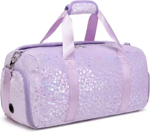 Duffle Bags for Girls, Purple Soft Plush Large-capacity Dance Ballet Gymnastics Sport Overnight Travel Sleepover Bags with Shoe Compartment for Women Girls
