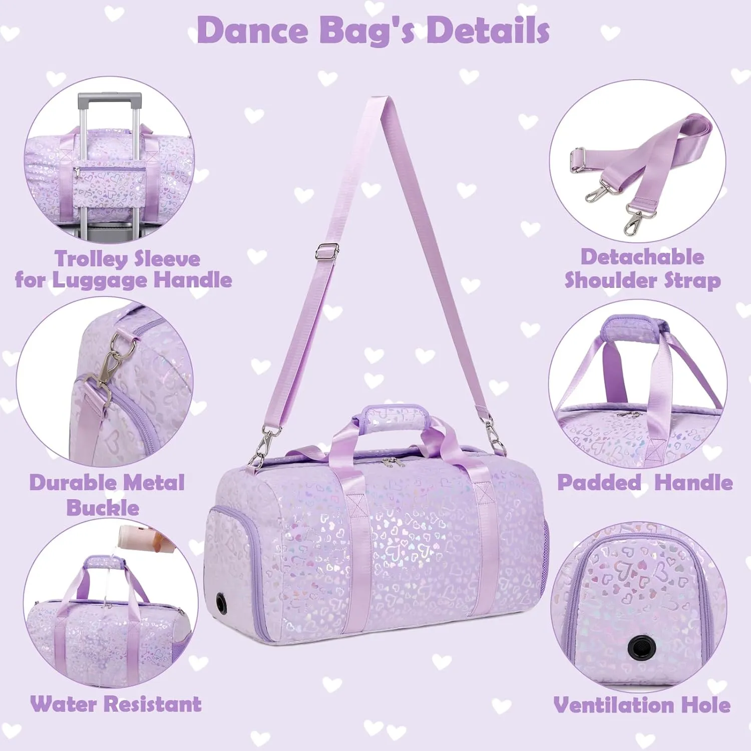 Duffle Bags for Girls, Purple Soft Plush Large-capacity Dance Ballet Gymnastics Sport Overnight Travel Sleepover Bags with Shoe Compartment for Women Girls