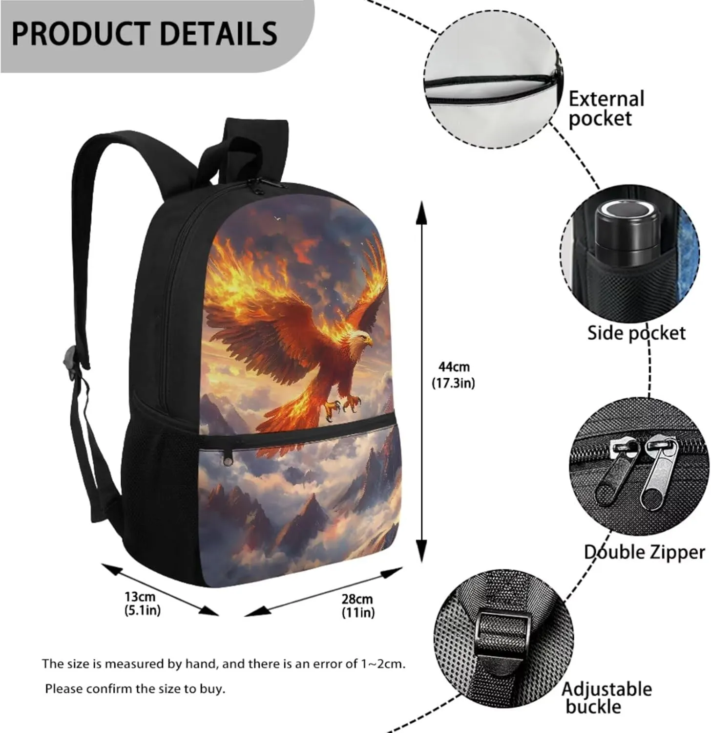 Eagle Fire Snowmass Print School Backpack Set of 3 with Lunch Box and Pencil Case, Kids Teens Primary Elementary Student Backpack Casual Daypack with Zipper Pocket and Handle