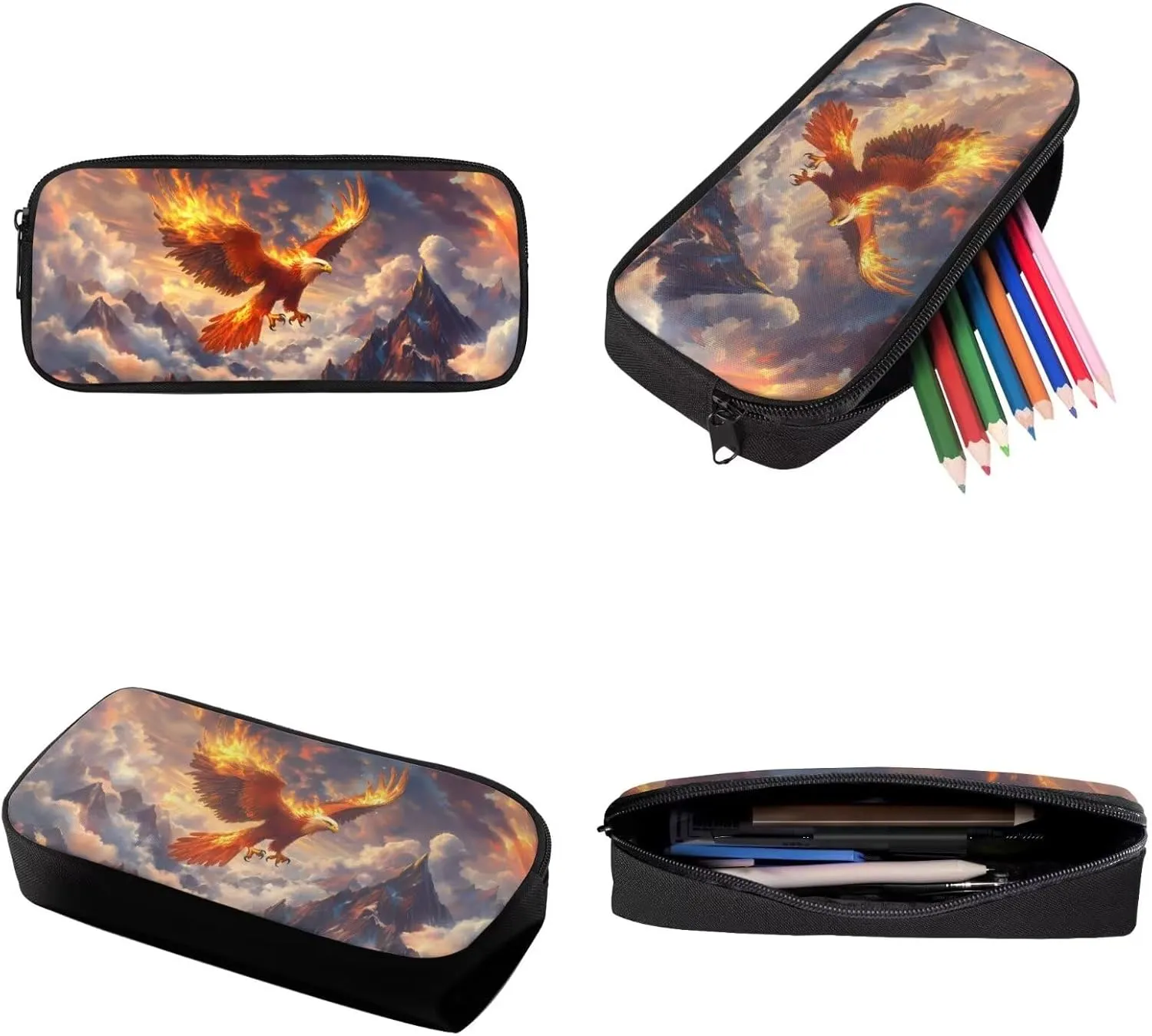 Eagle Fire Snowmass Print School Backpack Set of 3 with Lunch Box and Pencil Case, Kids Teens Primary Elementary Student Backpack Casual Daypack with Zipper Pocket and Handle