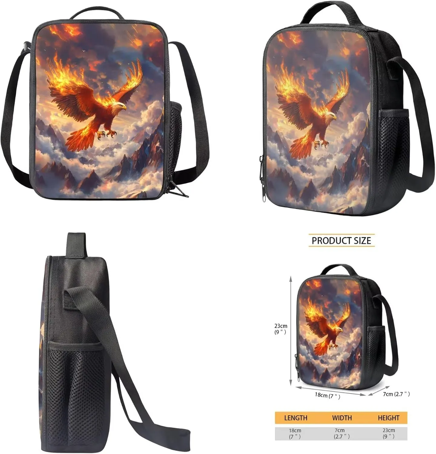 Eagle Fire Snowmass Print School Backpack Set of 3 with Lunch Box and Pencil Case, Kids Teens Primary Elementary Student Backpack Casual Daypack with Zipper Pocket and Handle