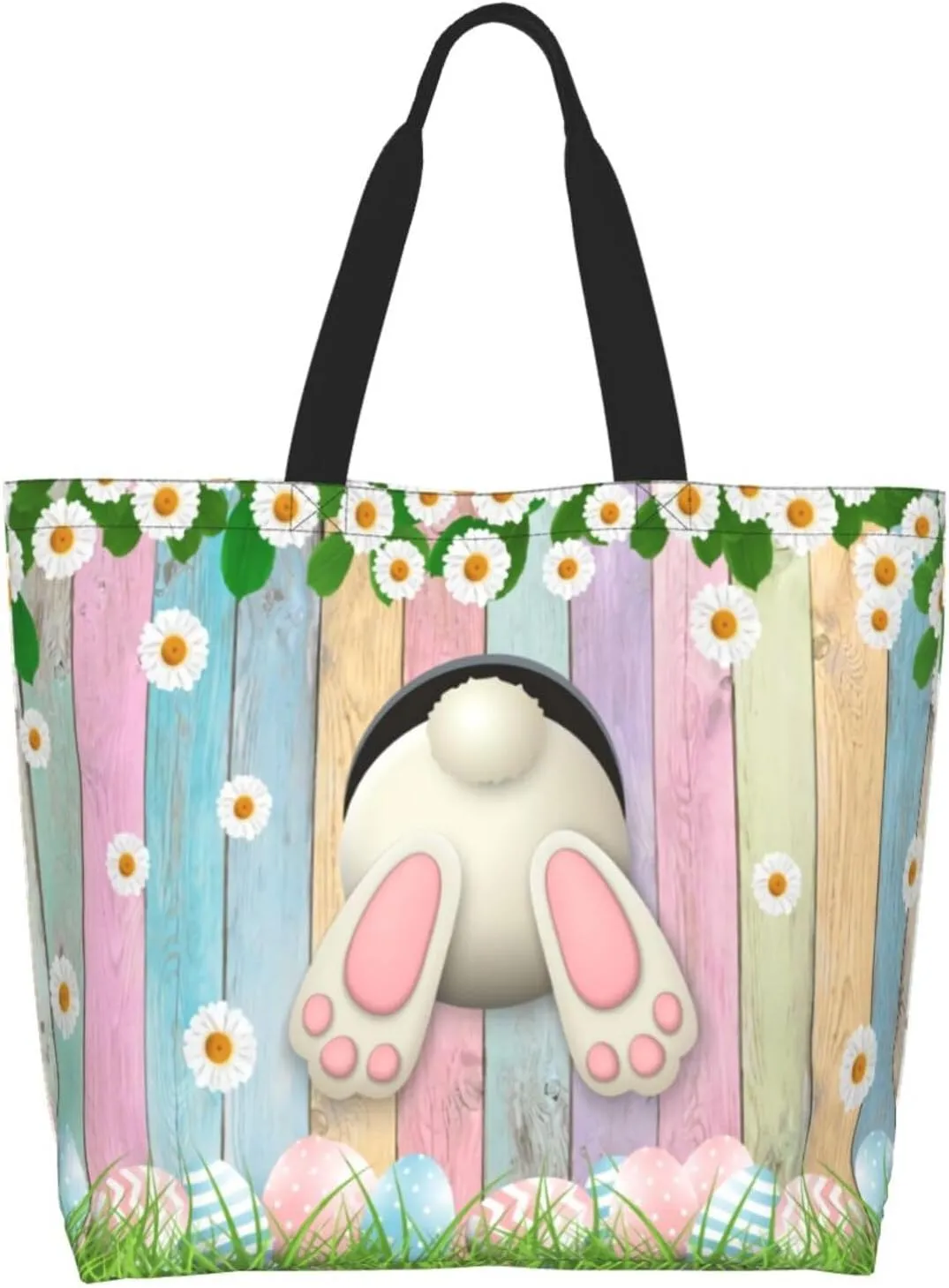 Easter Bags, Easter Bunny Tote Bag for Women Men Reusable Rabbits Shoulder Bag for Shopping, Beach, Travel, Work, Gym