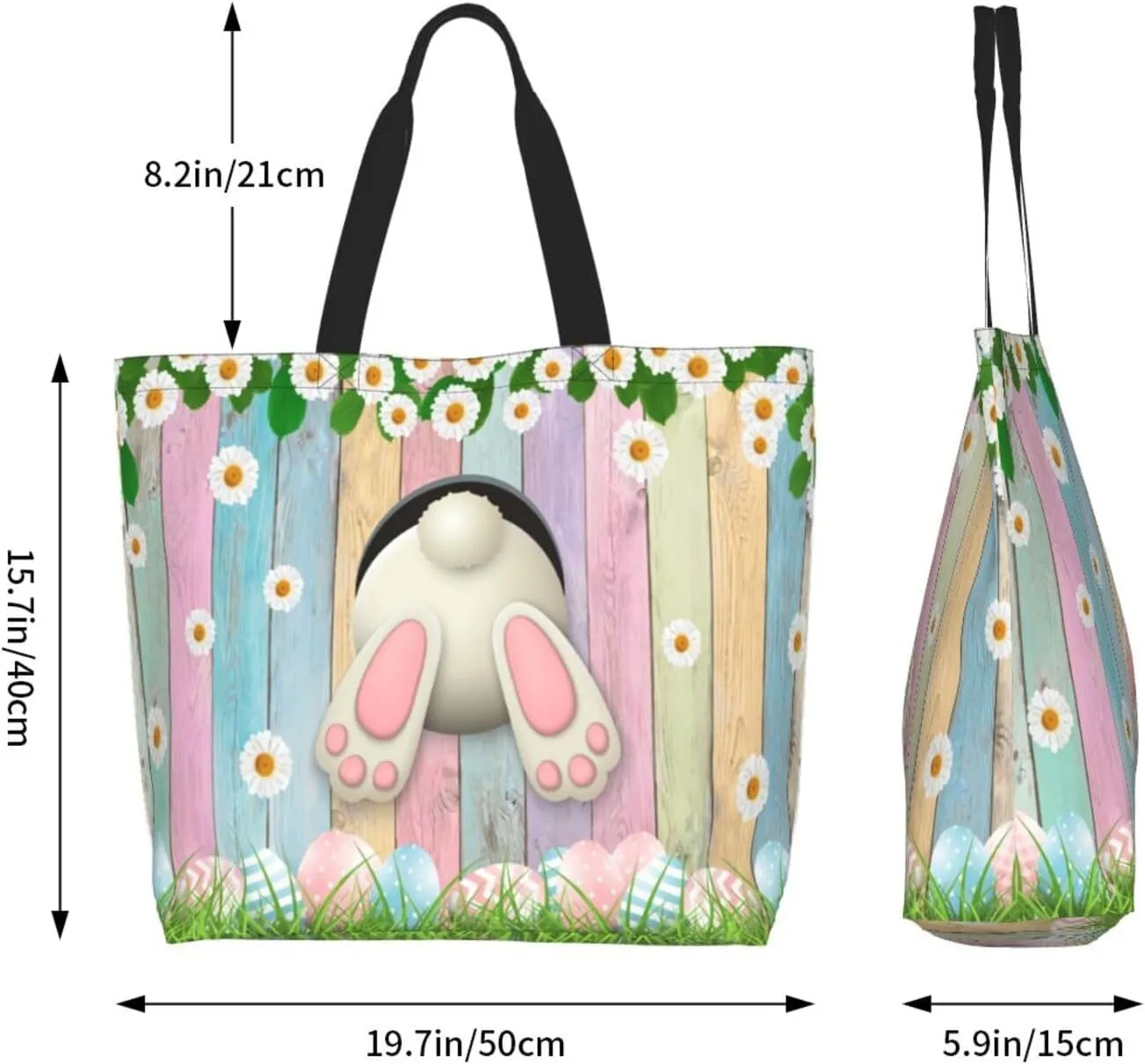 Easter Bags, Easter Bunny Tote Bag for Women Men Reusable Rabbits Shoulder Bag for Shopping, Beach, Travel, Work, Gym
