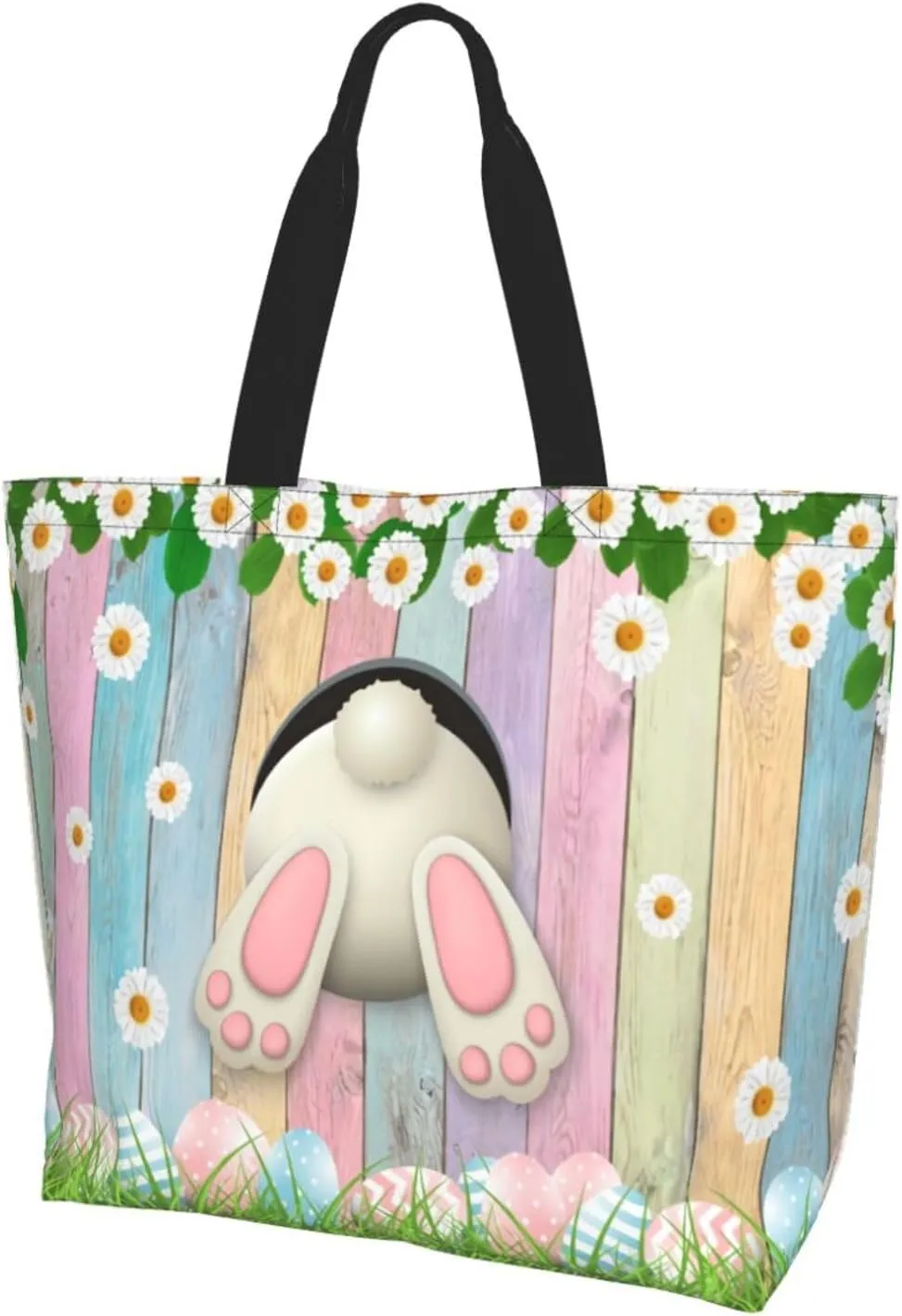 Easter Bags, Easter Bunny Tote Bag for Women Men Reusable Rabbits Shoulder Bag for Shopping, Beach, Travel, Work, Gym