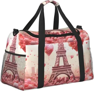 Eiffel Tower Love Duffle Bag Foldable Travel Tote Bag Carry On Large Weekender Overnight Bags Waterproof Gym Bag For Women Men