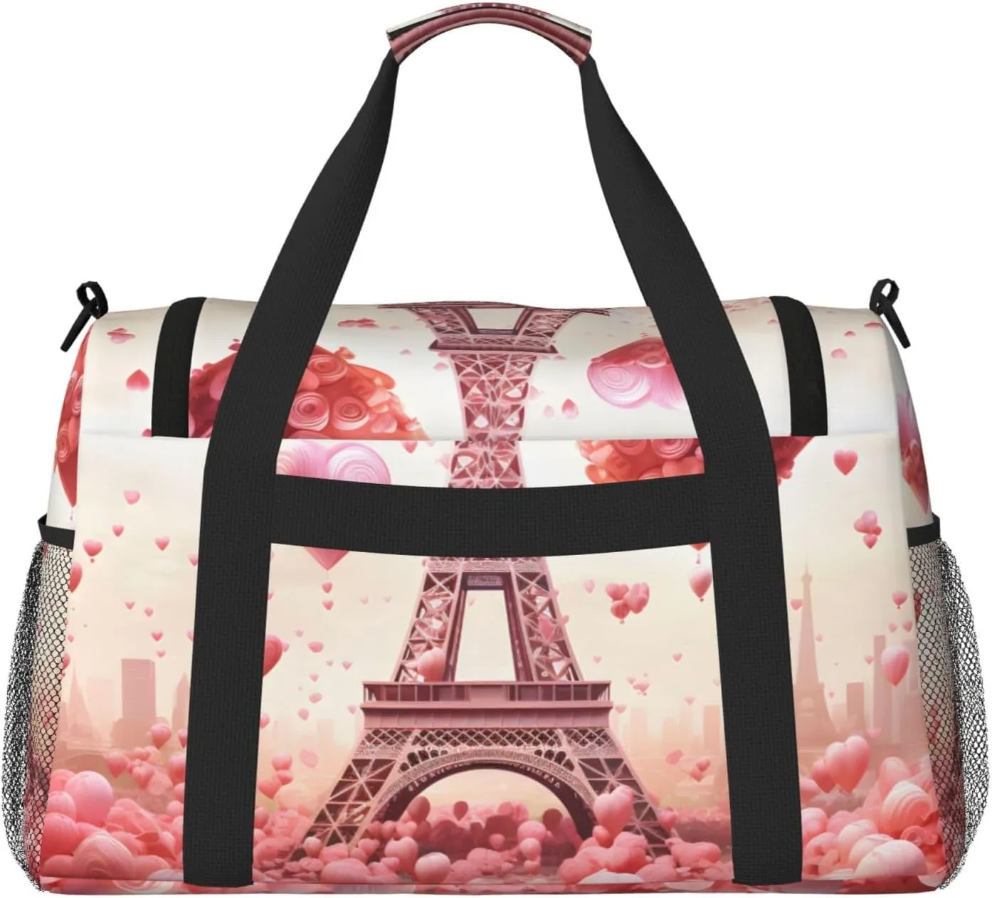 Eiffel Tower Love Duffle Bag Foldable Travel Tote Bag Carry On Large Weekender Overnight Bags Waterproof Gym Bag For Women Men