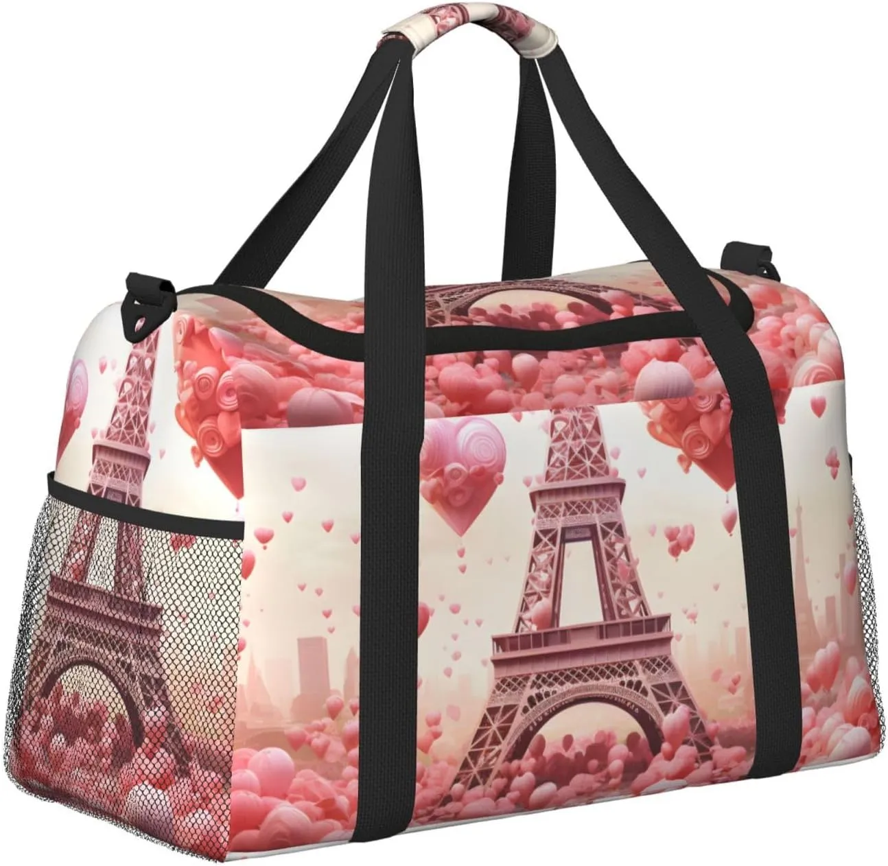 Eiffel Tower Love Duffle Bag Foldable Travel Tote Bag Carry On Large Weekender Overnight Bags Waterproof Gym Bag For Women Men
