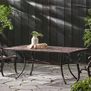 Elegant Outdoor Rectangular Dining Table for Heartfelt Gatherings, Durable Cast Aluminum, Shiny Copper Finish, Seats 6 Comfortably