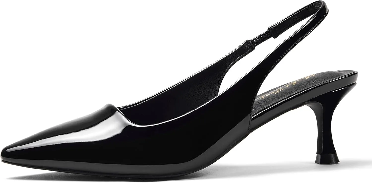 Elisabet Tang 1.96IN Trendy Closed Toe Slingback Kitten Heels for Women Low Dressy Pumps Wide Width Sexy for Prom