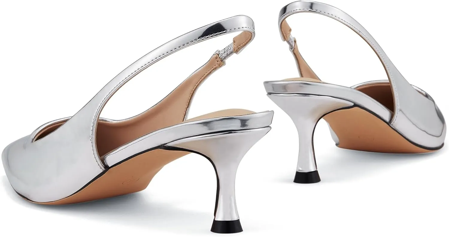 Elisabet Tang 2IN Trendy Closed Toe Slingback Kitten Heels for Women Low Dressy Pumps Wide Width Sexy for Prom