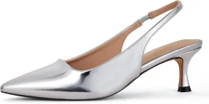 Elisabet Tang 2IN Trendy Closed Toe Slingback Kitten Heels for Women Low Dressy Pumps Wide Width Sexy for Prom