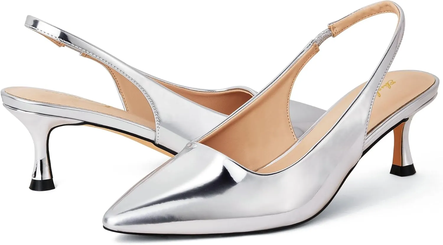 Elisabet Tang 2IN Trendy Closed Toe Slingback Kitten Heels for Women Low Dressy Pumps Wide Width Sexy for Prom