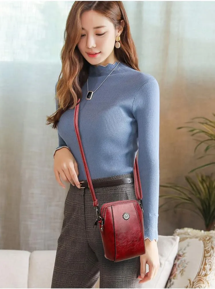 Elmyse Crossbody Bag Leather,Elmsye Crossbody Cellphone Purse,Elmyse Bag,Happy Wind Retro All-Match Vertical Cellphone Bag (Black)