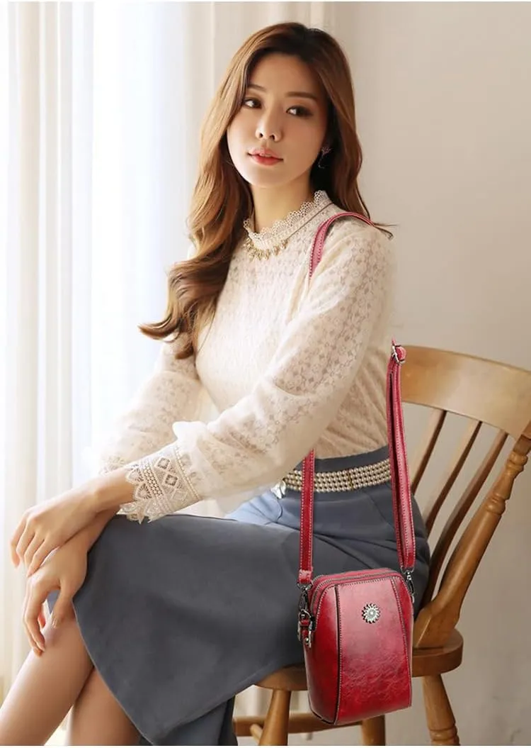 Elmyse Crossbody Bag Leather,Elmsye Crossbody Cellphone Purse,Elmyse Bag,Happy Wind Retro All-Match Vertical Cellphone Bag (Black)