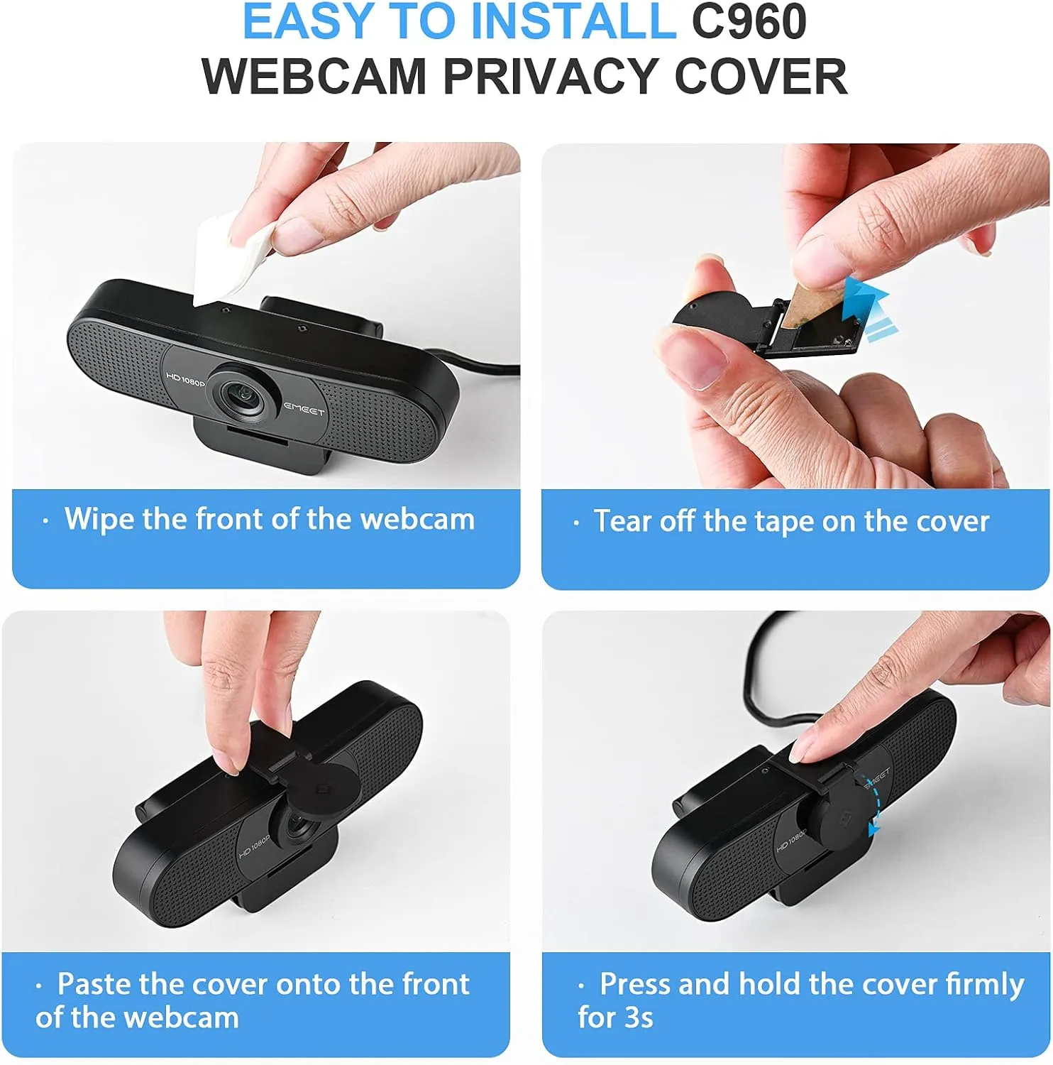 EMEET 1080P Webcam with Microphone, C960 Web Camera, 2 Mics Streaming Webcam, 90°FOV Computer Camera, Plug and Play USB Web Cam for Online Calling/Conferencing, Zoom/Teams/Facetime/YouTube, Laptop/PC