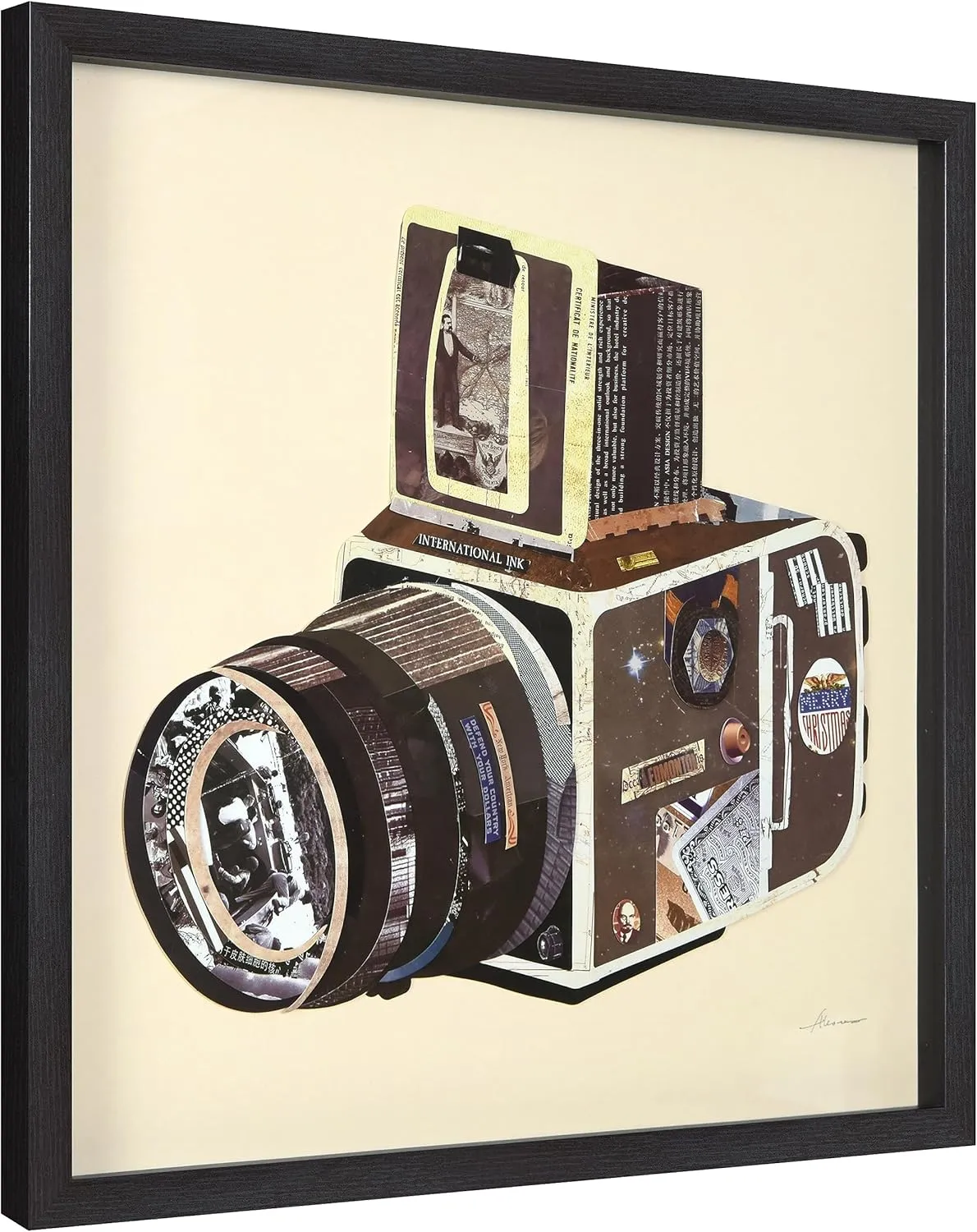 Empire Art Direct Dimensional Collage Framed Graphic Paper Under Glass Wall Art by Alex Zeng Ready to Hang, 25" x 25", SLR Camera