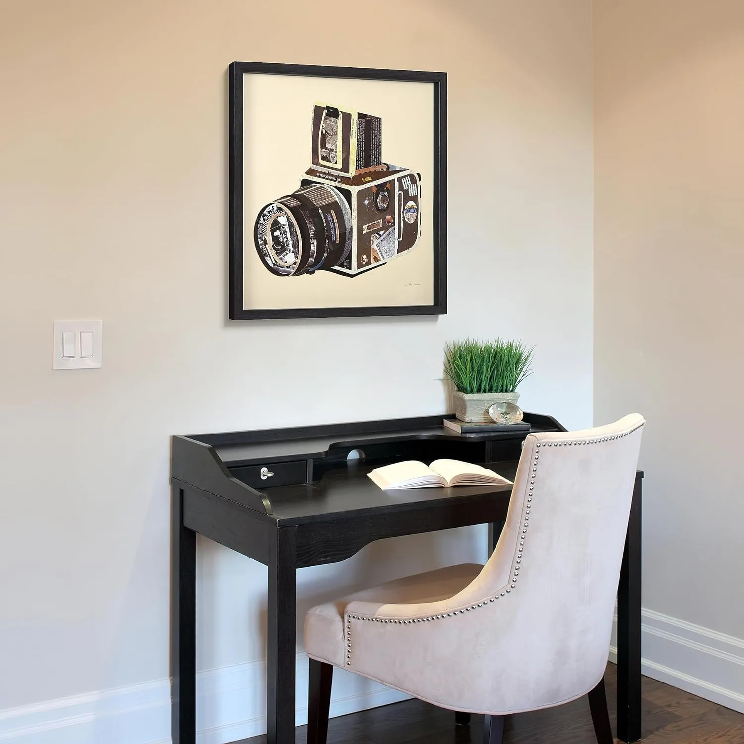 Empire Art Direct Dimensional Collage Framed Graphic Paper Under Glass Wall Art by Alex Zeng Ready to Hang, 25" x 25", SLR Camera