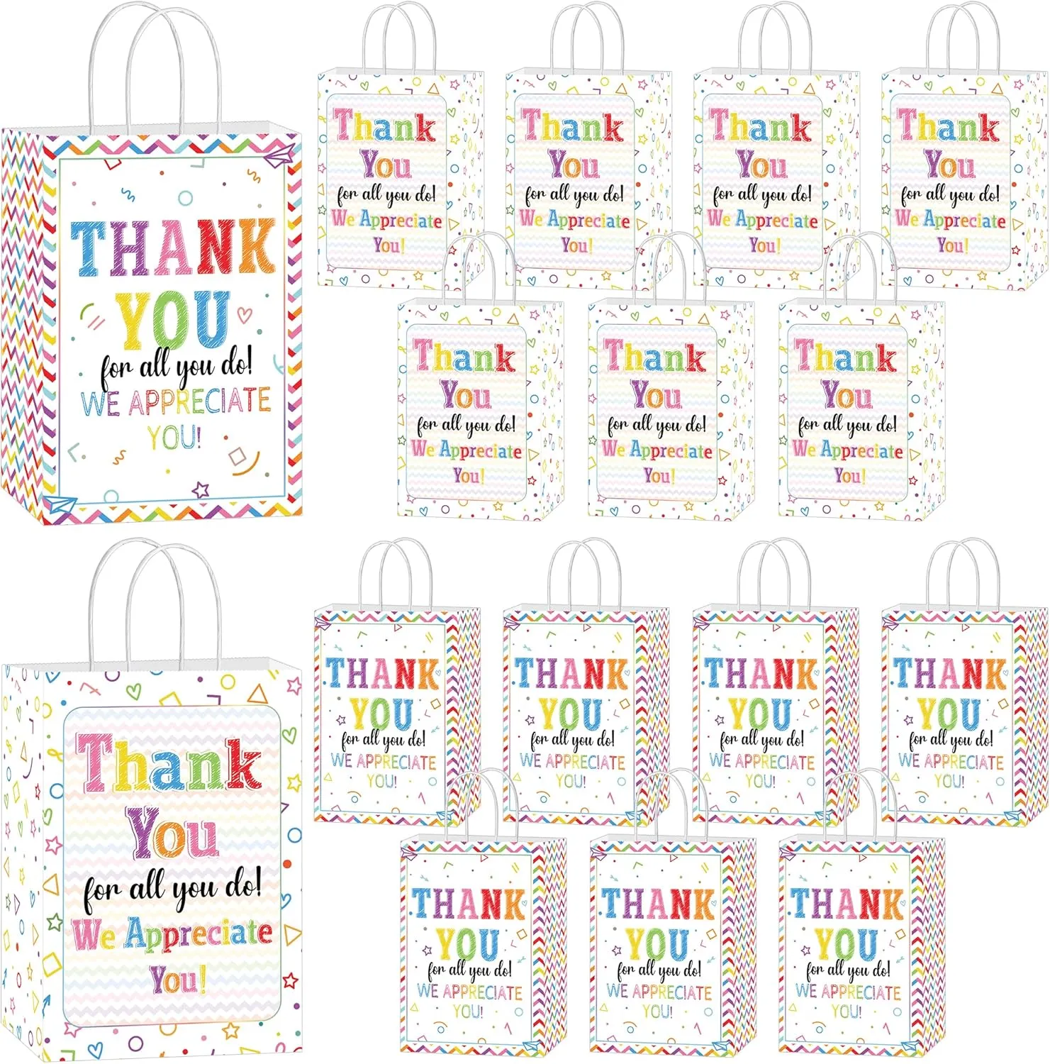 Employee Thank You Gift Bags: 16 Pcs Cool Employee Appreciation Gifts Small Thankful Gifts Bags, Thank You Gift Paper Bag for Coworkers Teachers Staff Volunteer, Work Anniversary Party Favors Decor