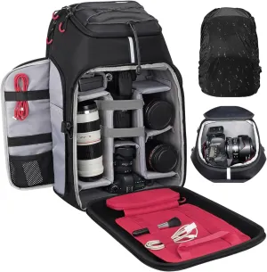 Endurax Camera Backpack Drone Large DSLR/SLR Mirrorless Camera Bag Photography Waterproof Rain Cover Hardshell with Laptop Compartment Tripod Holder
