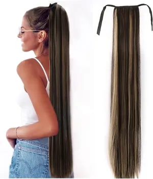 ENGENDER Hair Bun 1 Pack Long Straight Drawstring Hair Clip Ponytail Extension Synthetic Wig Hair Extensions Bun for Everyday Party Use Hair Piece(01,75CM)