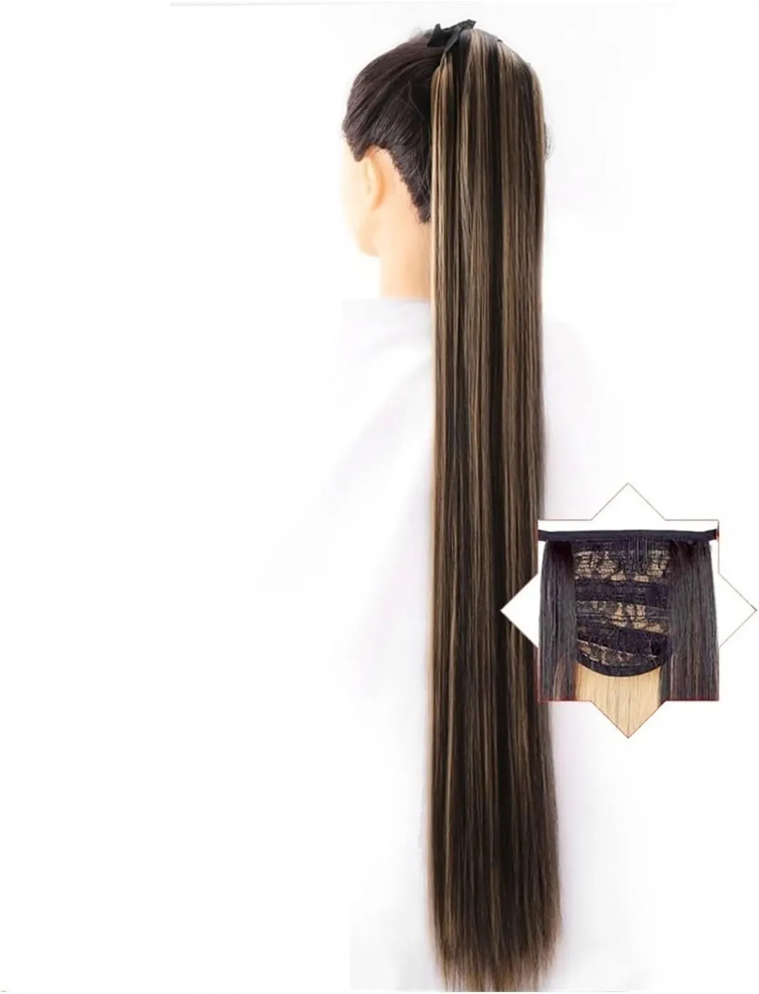 ENGENDER Hair Bun 1 Pack Long Straight Drawstring Hair Clip Ponytail Extension Synthetic Wig Hair Extensions Bun for Everyday Party Use Hair Piece(01,75CM)