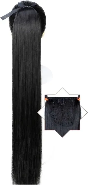 ENGENDER Hair Bun 1 Pack Long Straight Drawstring Hair Clip Ponytail Extension Synthetic Wig Hair Extensions Bun for Everyday Party Use Hair Piece(02,75CM)