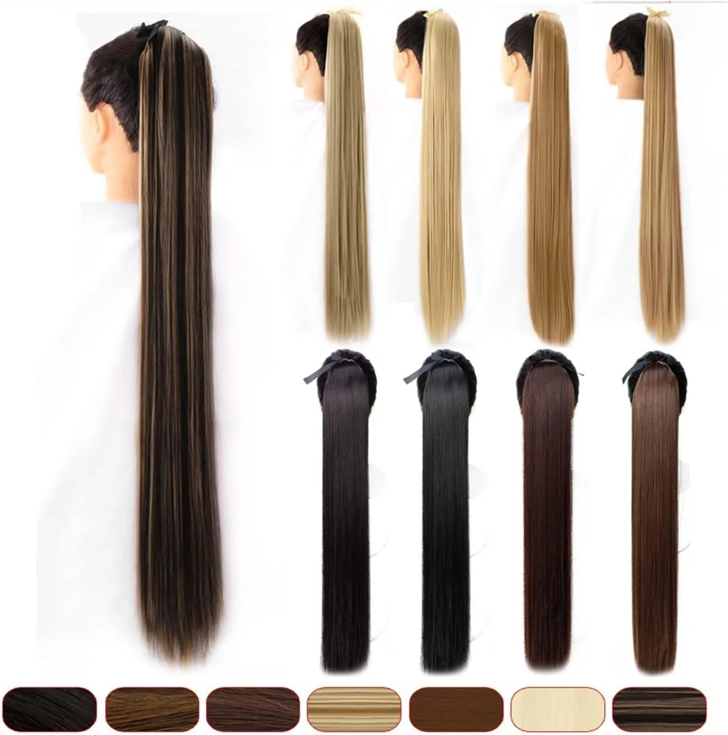 ENGENDER Hair Bun 1 Pack Long Straight Drawstring Hair Clip Ponytail Extension Synthetic Wig Hair Extensions Bun for Everyday Party Use Hair Piece(04,75CM)