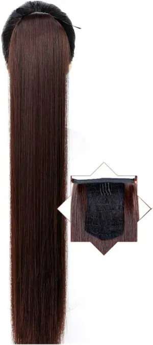 ENGENDER Hair Bun 1 Pack Long Straight Drawstring Hair Clip Ponytail Extension Synthetic Wig Hair Extensions Bun for Everyday Party Use Hair Piece(04,75CM)