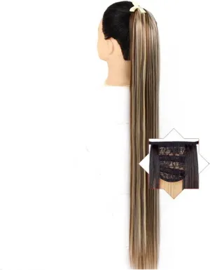 ENGENDER Hair Bun 1 Pack Long Straight Drawstring Hair Clip Ponytail Extension Synthetic Wig Hair Extensions Bun for Everyday Party Use Hair Piece(05,75CM)