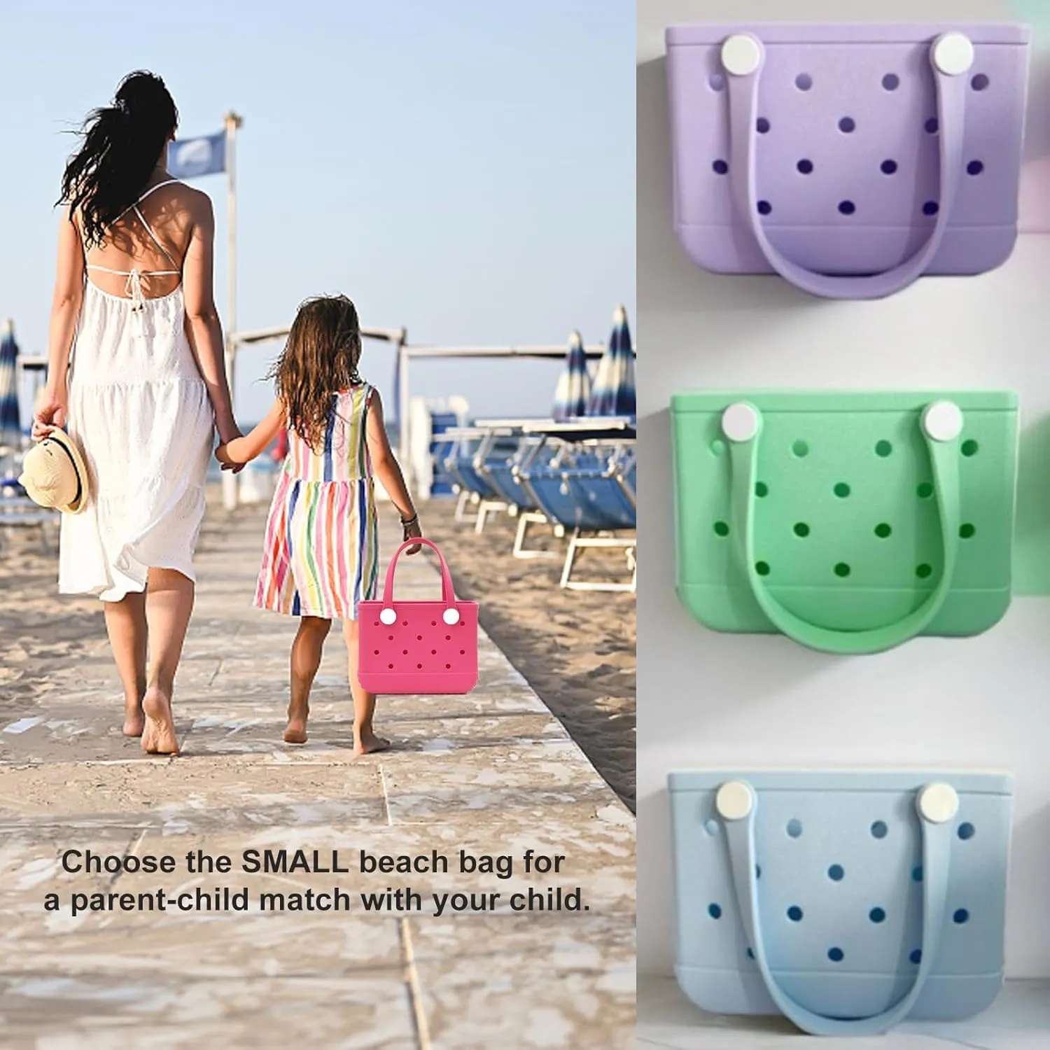 EVA Waterproof Beach Tote, Rubber Travel Bags Sandproof Small Size Handbag for Sports Gym Travel Market Outdoor