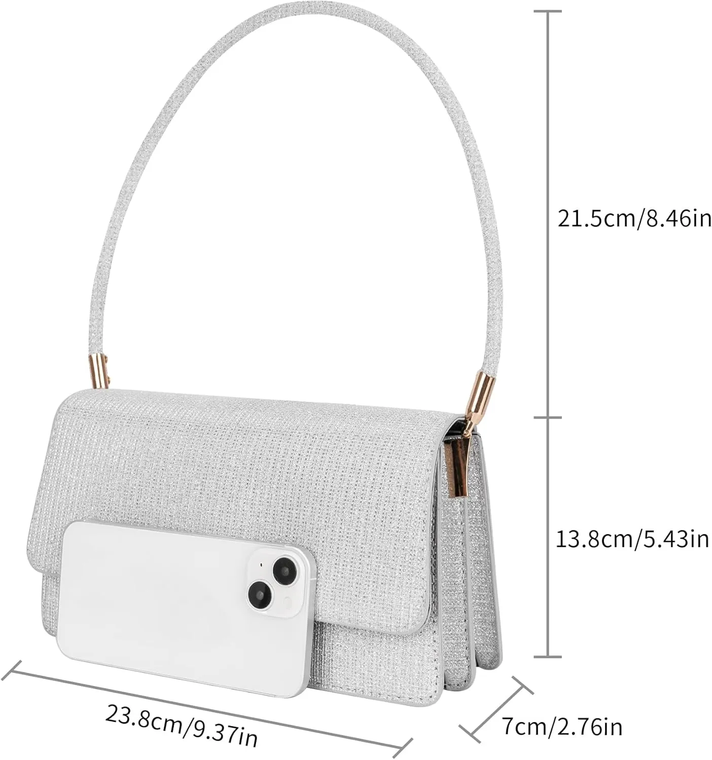 Evening Bag Clutch Purse for Women, Sparkling Envelope Handbag with 2 Compartments for Prom Cocktail Party