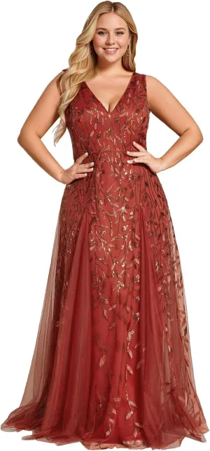 Ever-Pretty Womens Plus Size V Neck A-line Sleeveless Sequin Emboridery Formal Dresses
