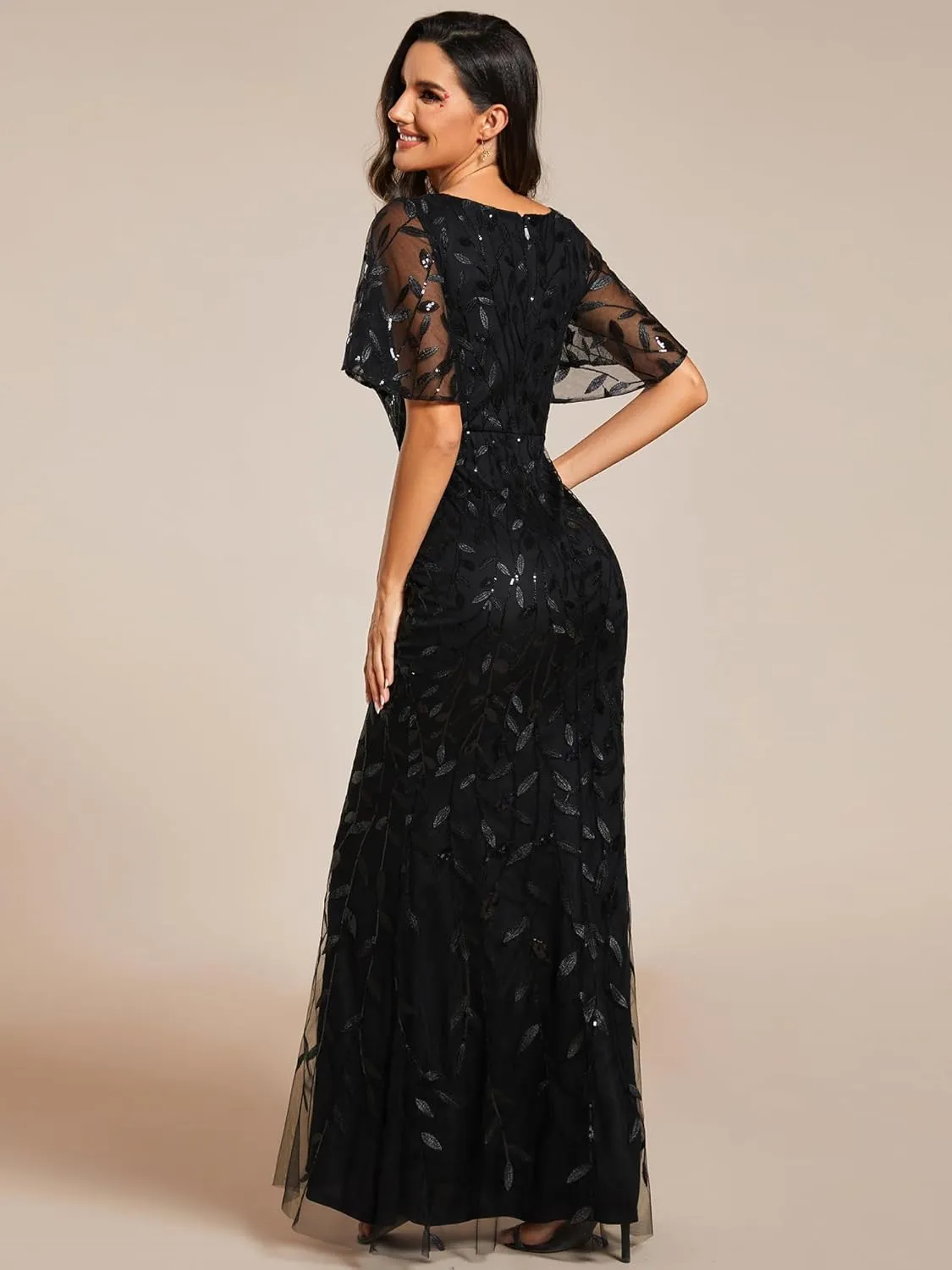 Ever-Pretty Women's Ruffles Sleeves Sequin Embroidery Evening Mother of The Bride Dress 00692
