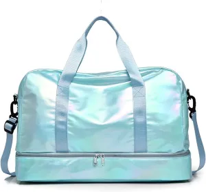 Expandable Travel Luggage Bag Sports Handbag Fitness Large Capacity Women's Shoulder Bag (Color : G Blue, Size : 46x32cm)