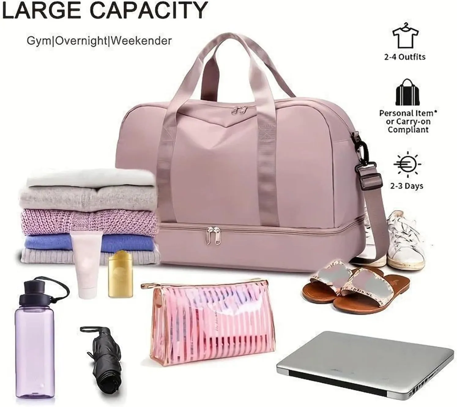 Expandable Travel Luggage Bag Sports Handbag Fitness Large Capacity Women's Shoulder Bag (Color : G Blue, Size : 46x32cm)