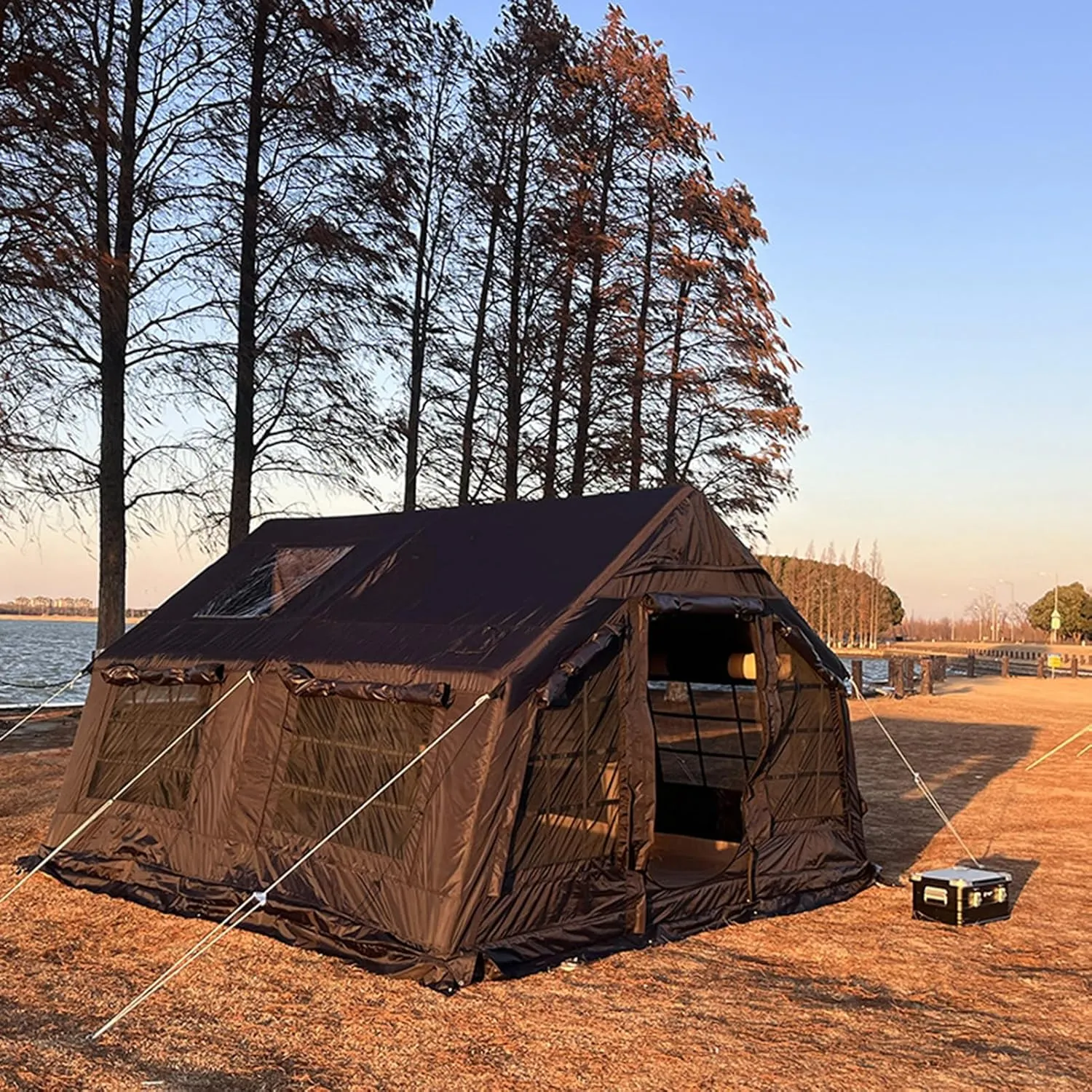 Extra Large Inflatable Camping Tent, 13 Square Meters Camping Tent, Easy to Set Up, 4 Season Windproof Outdoor Cotton Tent with Stove Socket for Outdoor Picnic
