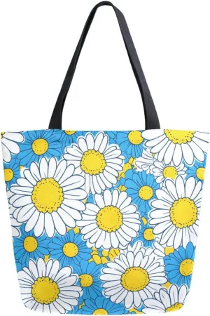 Extra Large Shoulder Tote Bag for Beach Travel Weekender Gym Plant Chrysanthemum Flower Blue Reusable Grocery Canvas Shopping Bag